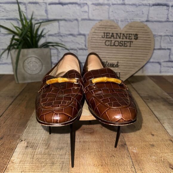 J Mclaughlin Womens Brown Leather Crocodile Loafers Sz 9.5 Bamboo Dillon3 - Picture 7 of 10